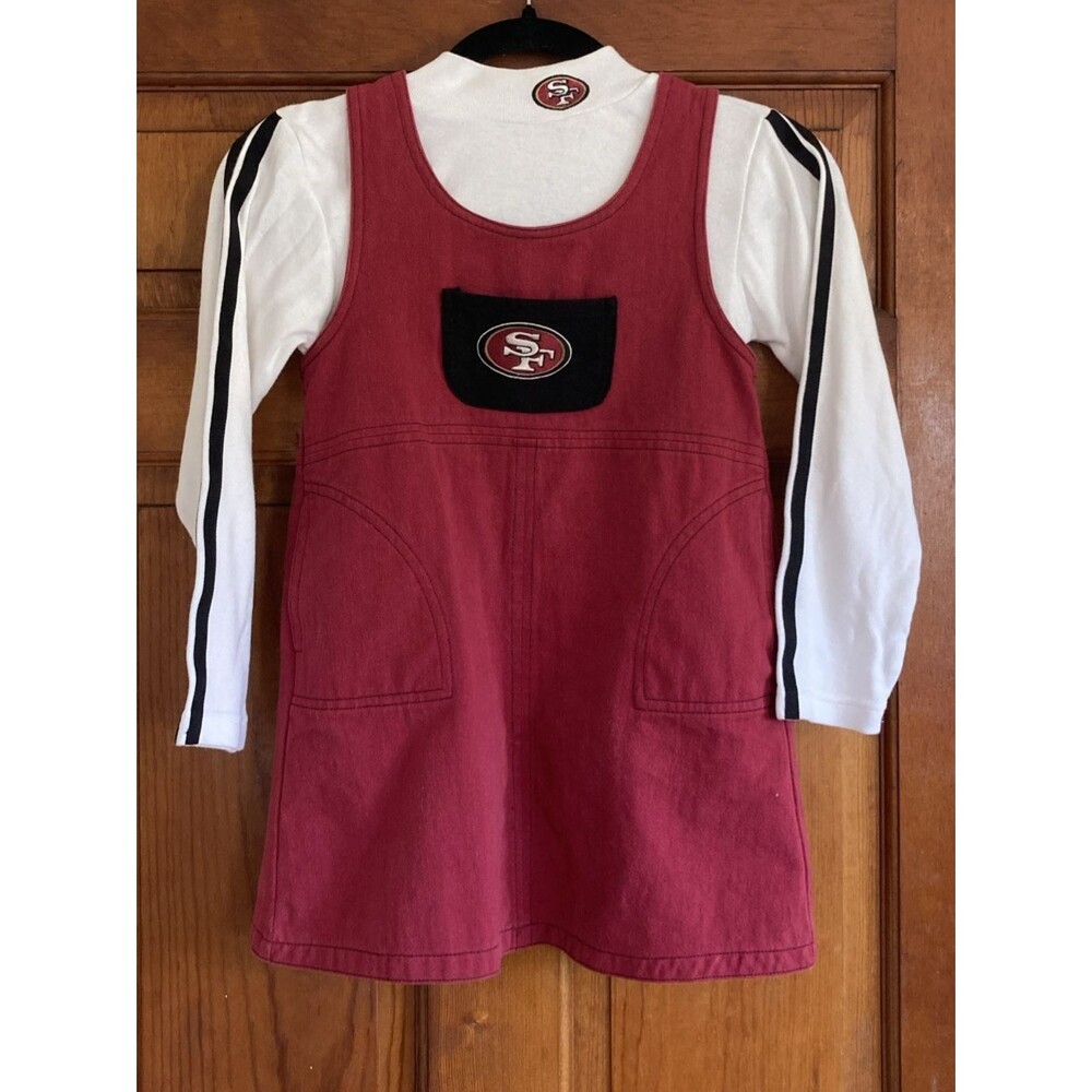 San Francisco 49ers Girls 6X Red Jumper & White Long Sleeve Shirt Football VTG